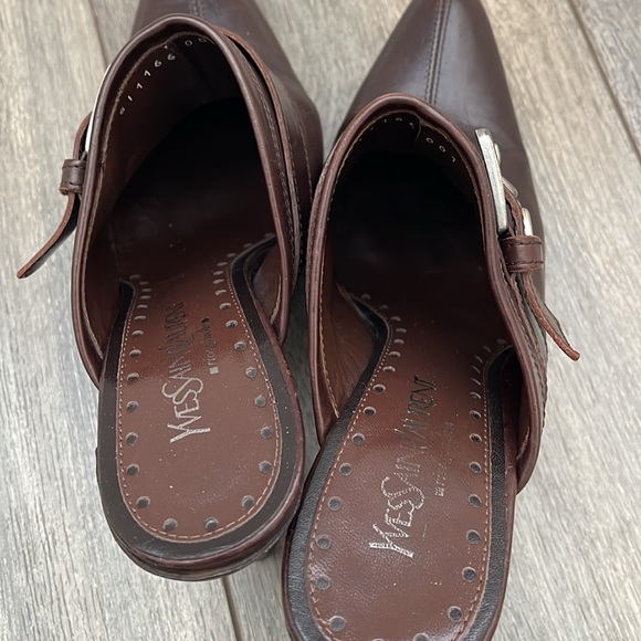 Vintage Y2k Yves Saint Laurent Brown Leather Pointed Mules with Silver Buckle - Picture 7 of 11